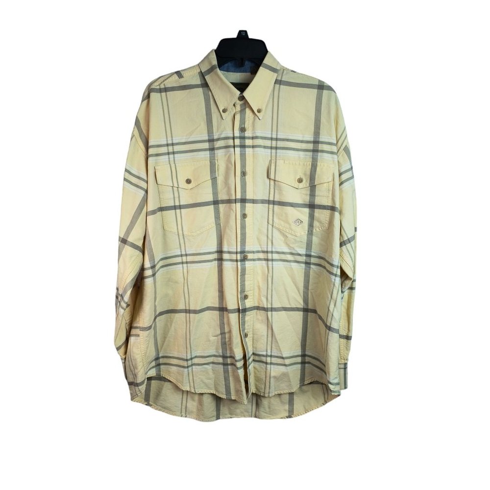 Roper Western Shirt Button men's L Yellow grey striped plaid